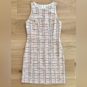 LOFT Pink & Black Plaid Tweed Sleeveless Dress Size 4